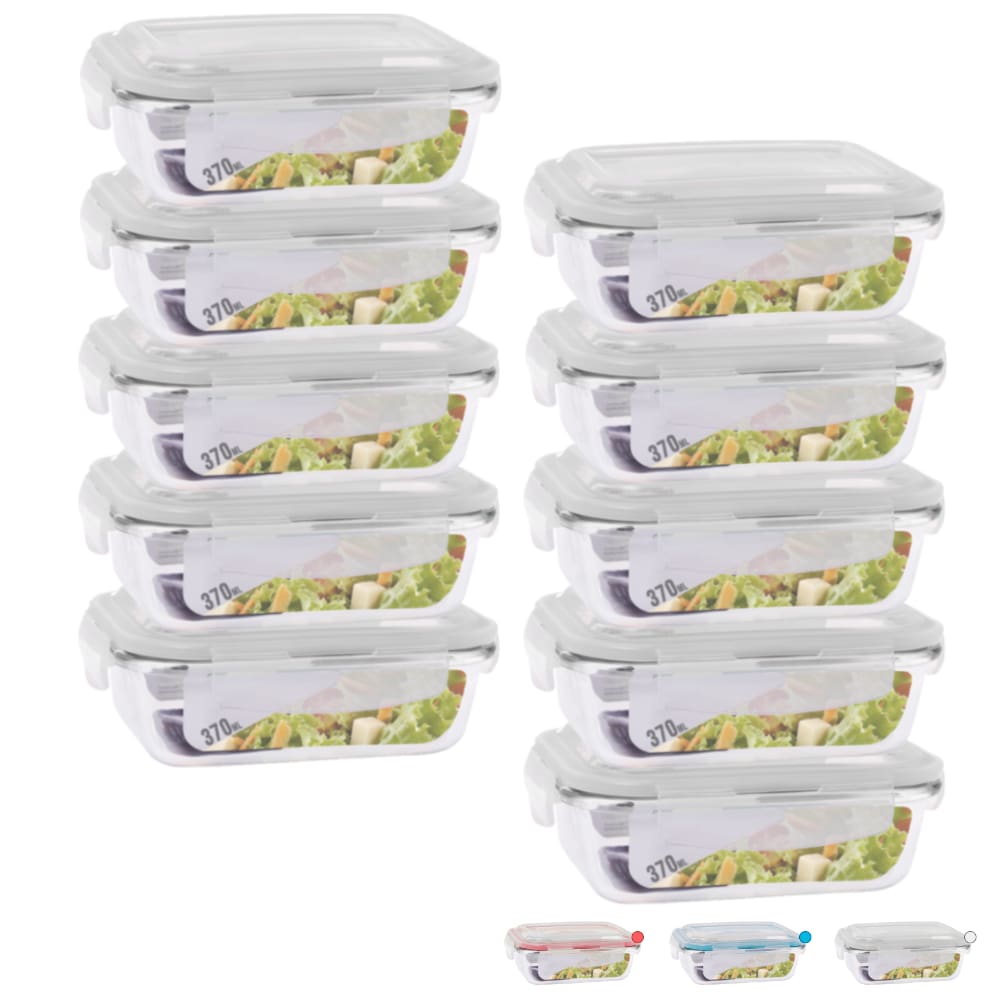 Conjunto 10 Potes com 370ml Vidro Hermético Marmita Fitness