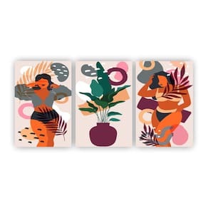 kit 3 quadros mulher beleza planta decorativo placa 20x29
