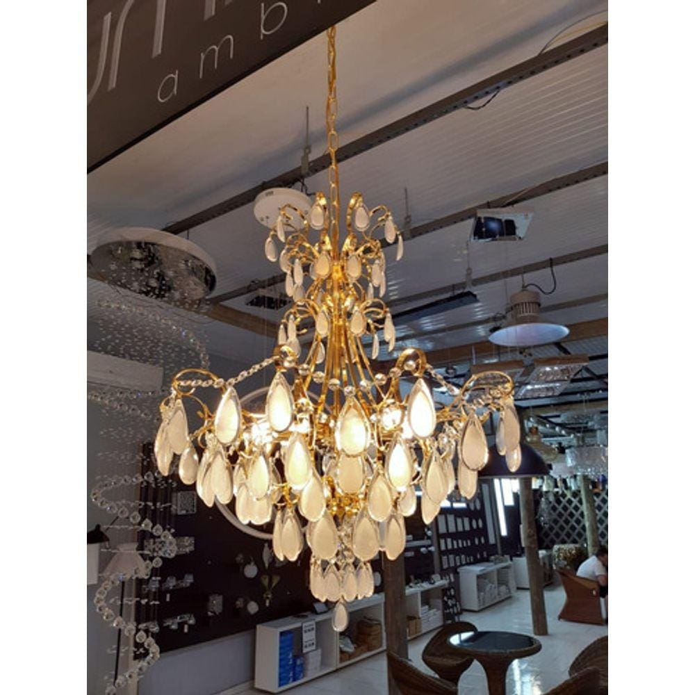 Lustre Pendente Cristal K9 Dourado