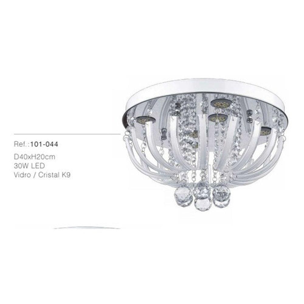 Lustre Plafon D40xh20cm 30w Led Cristal K9ividro