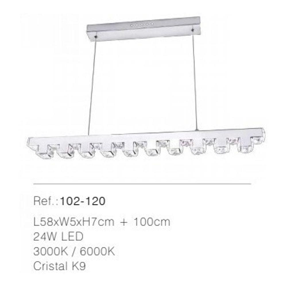 Lustre Pendente Led Cristal K9 L58xw14xh72cm
