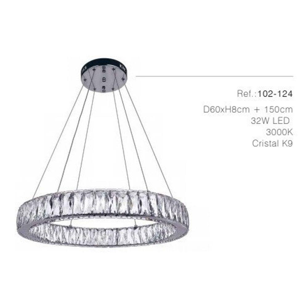 Lustre Pendente 32w Led Cristal K9 D60xh160cm