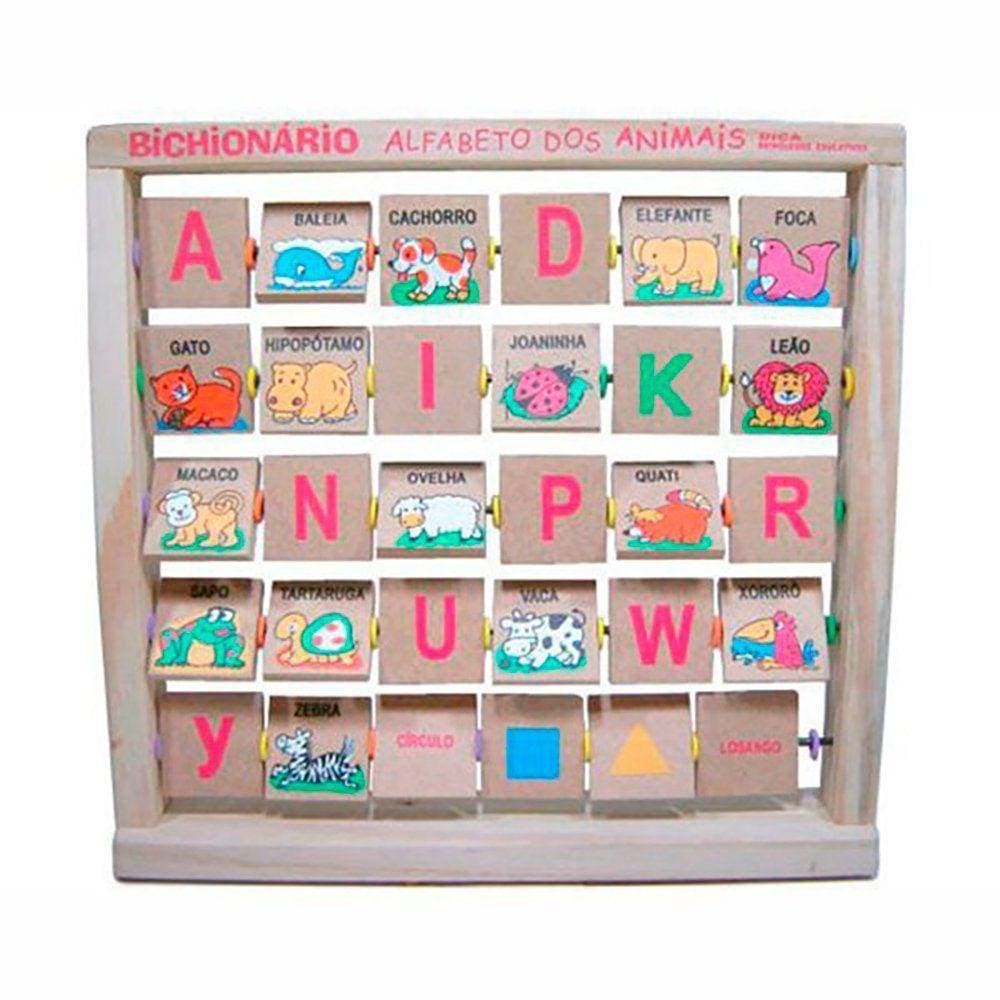 Bichonário Em Madeira Alfabeto Dos Animais - 30 Plaquinhas