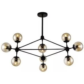 Pendente Volans Metal Preto E Vidro Estilo Sputnik
