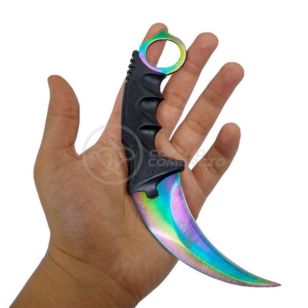 Knife Rainbow Karambit Com Fio Manobras Arco Iris Inox