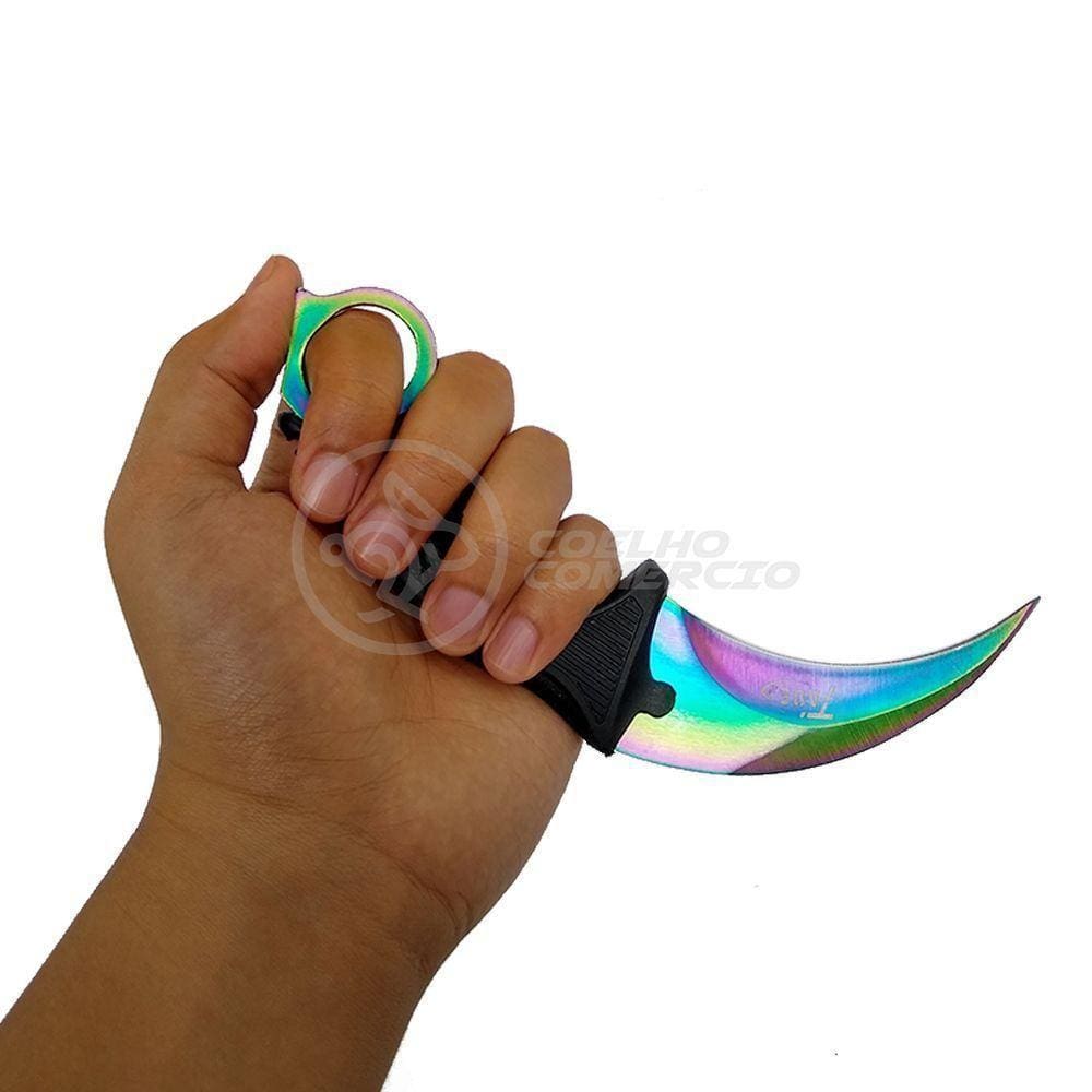 Knife Rainbow Karambit Com Fio Manobras Arco Iris Inox