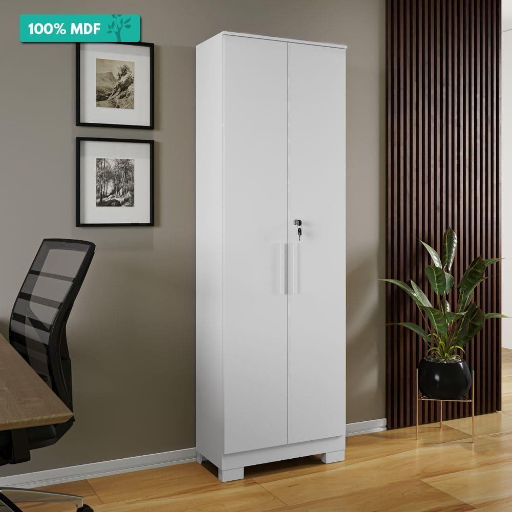 Armário Multiuso 100% MDF 2 Portas Com Chave Bordo Ronipa Branco