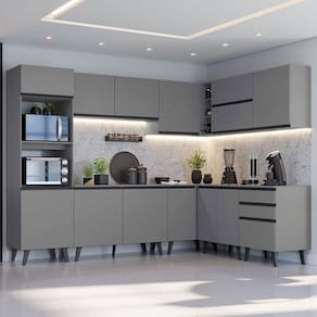 Armário De Cozinha Completa 465cm Cinza Nice 01 Cinza