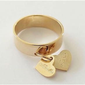 Anel Feminino Pingentes Corações Gravado Personalizado Banho Ouro