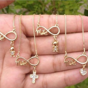 Colar Gargantilha Canga Mãe Com Filhos Banhado A Ouro