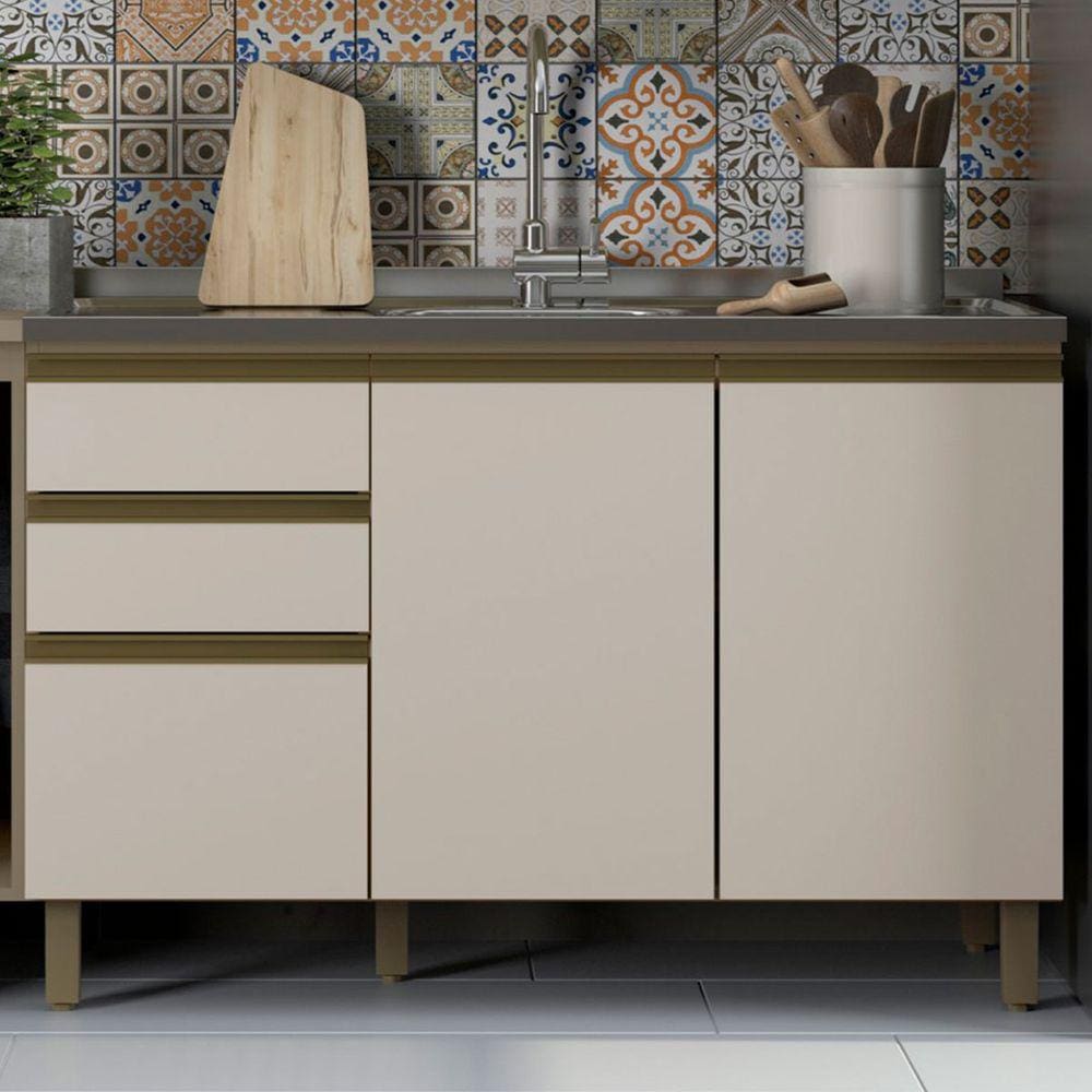Balcão De Cozinha évelin 3 Portas 2 Gavetas Duna/cristal - Henn