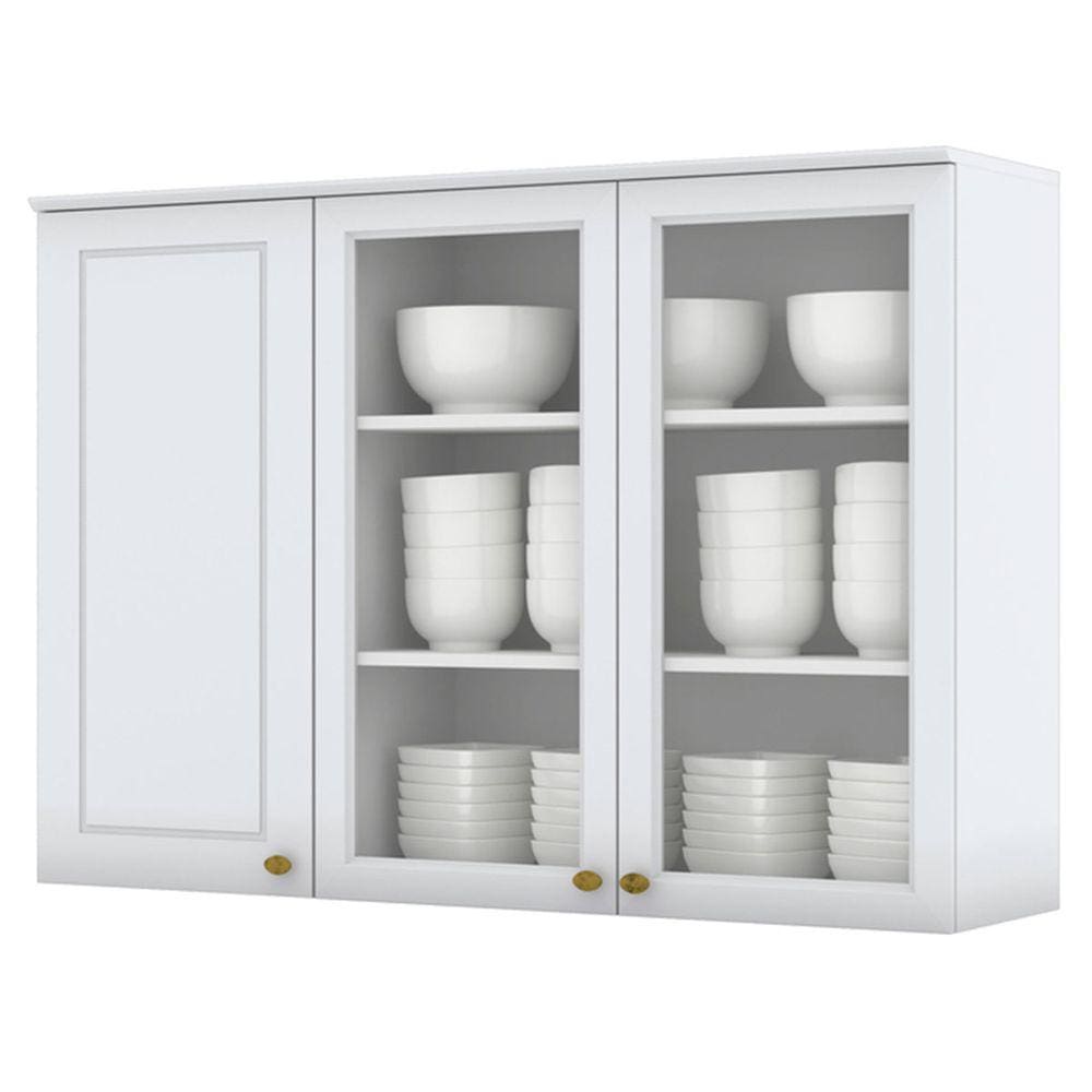 Armário Aéreo Cozinha Nova York 3 Portas 3 Prateleiras Branco Hp - Henn