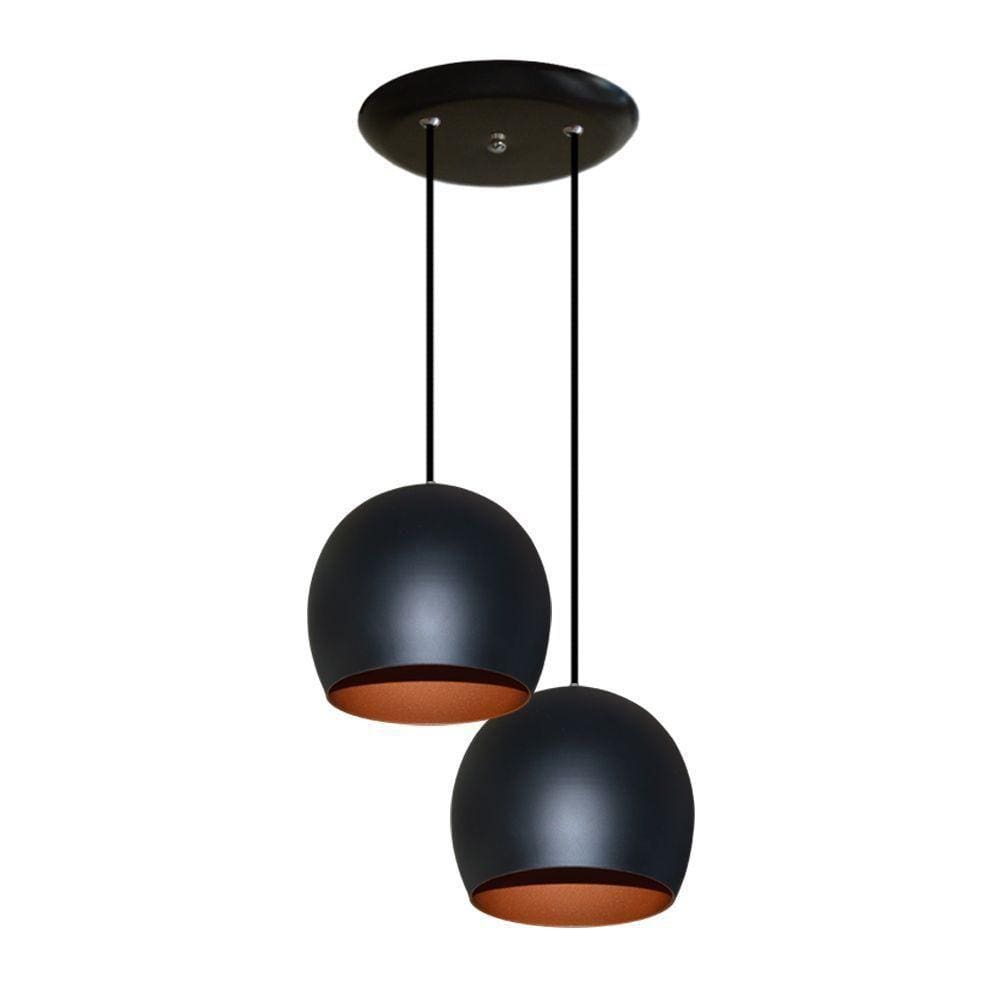 Lustres Luminária Pendente Cor Preto Com Cobre