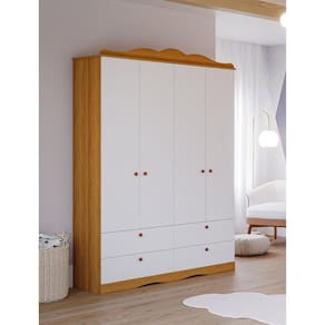 Guarda Roupa de Bebê 4 Portas 4 Gavetas Aquarela Espresso Móveis Marrom/Branco