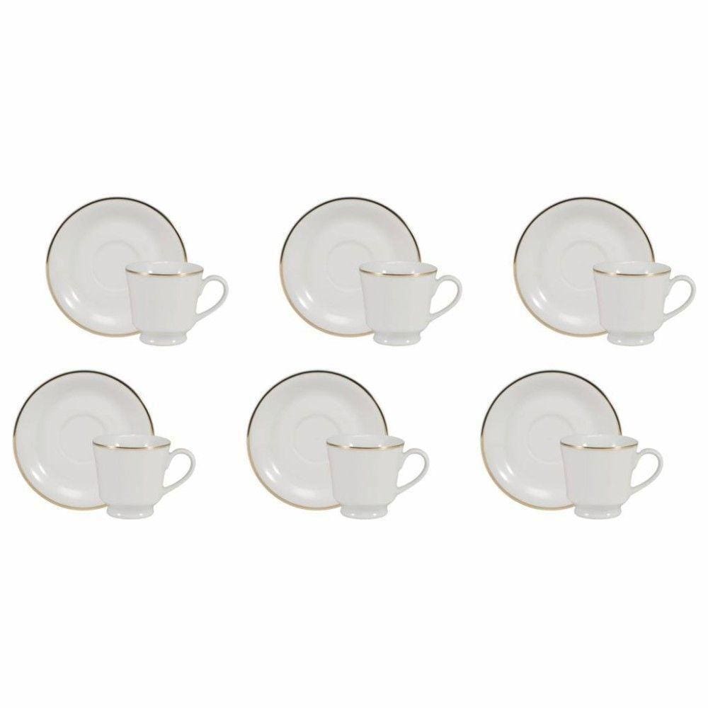Conjunto De Xícara De Café Com Pires 06 Peças Ouro
