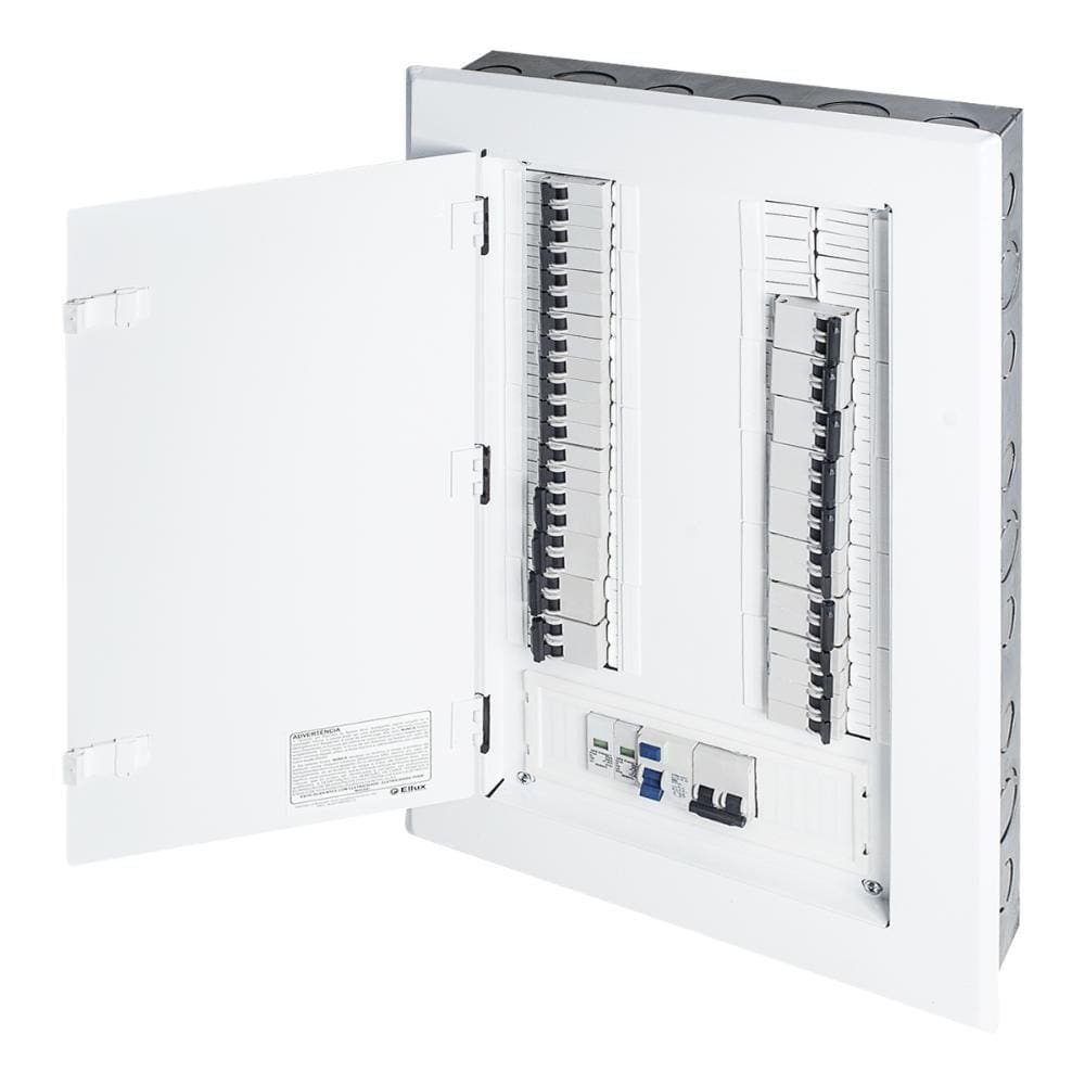 Quadro bifásico 44 disjuntores din 100a embutir+geral+10mod
