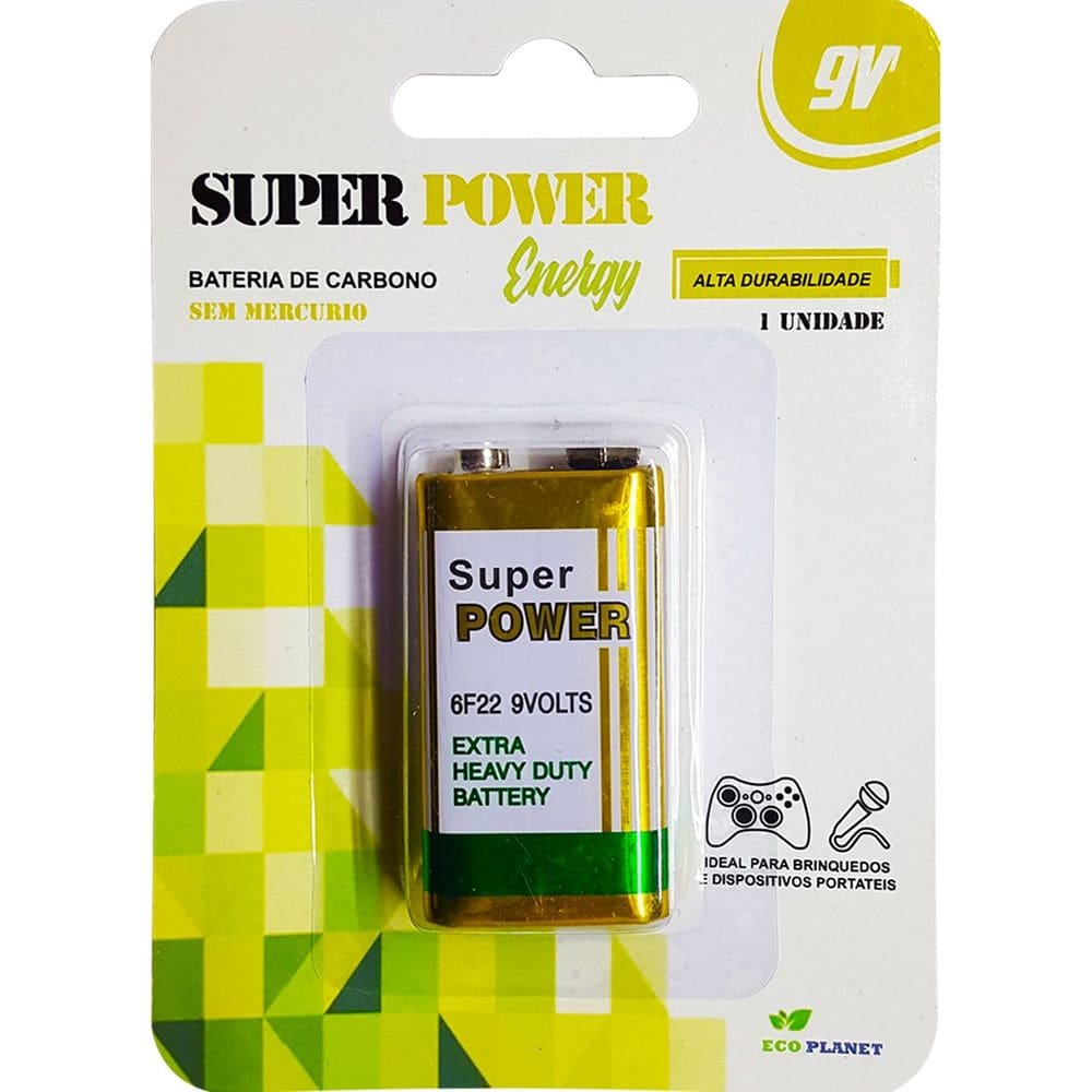 Cartela de Bateria 9V Super Power com 1 unidade