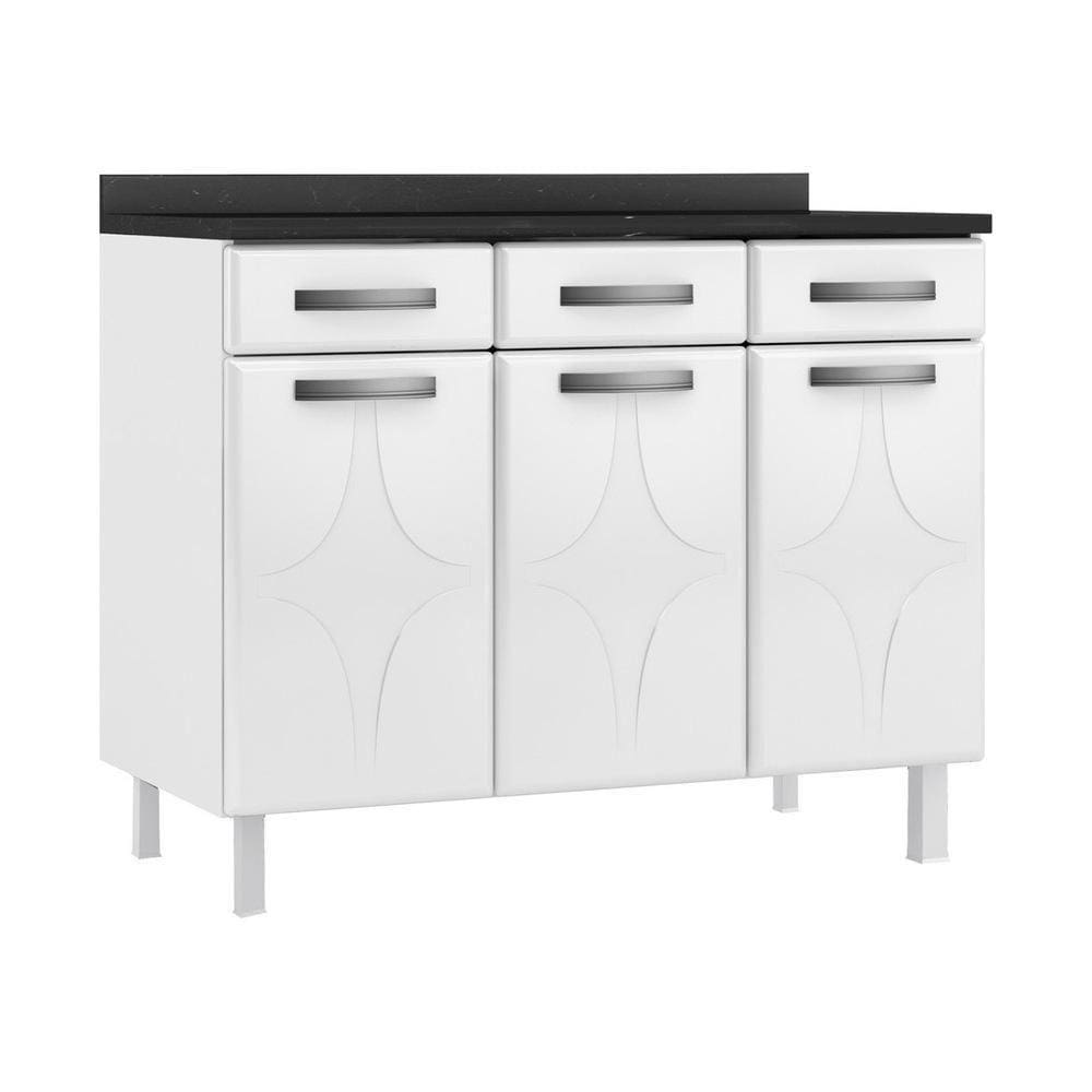 Balcão De Cozinha De Aço Triplo 105cm Com Tampo Branco