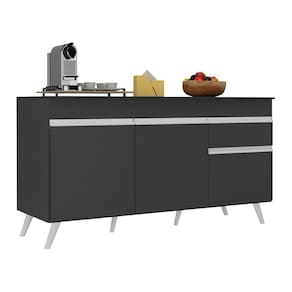 Balcão Cozinha Gabinete Pia 150Cm 3 Portas Preto/branco