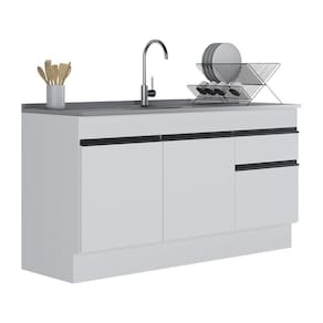 Balcão Cozinha Gabinete Pia 150cm 3 Ptas Branco/preto