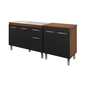 Armário Cozinha 120Cm Com Balcão Multiuso Preta