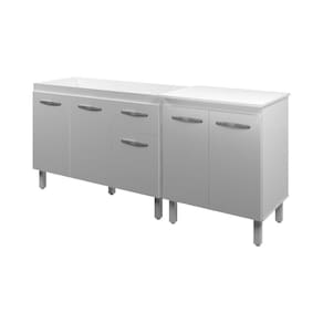 Armário Cozinha 120Cm Com Balcão Multiuso Branco