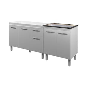 Armário Cozinha 120Cm Com Balcão Cooktop 5 Bocas Branco