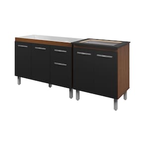 Armário Cozinha 120Cm Com Balcão Cooktop 4 Bocas Preta