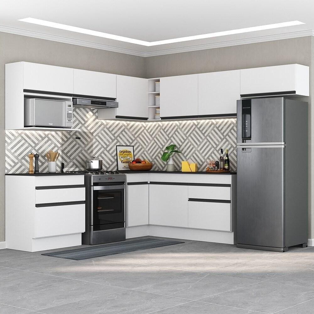 Armário De Cozinha Completa De Canto Branco/preto