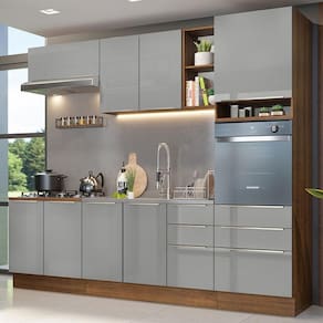 Armário De Cozinha Completa 260cm Rustic/cinza Lux Madesa