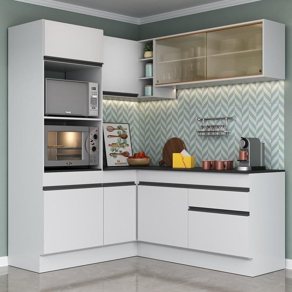 Armário De Cozinha Completa De Canto Mp2098.964 Branco/Preto