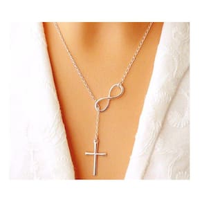 Colar Crucifixo Pingente Infinito Prateado Folhado
