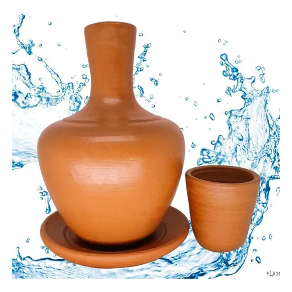 Garrafa De Água Gelada Botija Ceramica Rústica Barro Kit