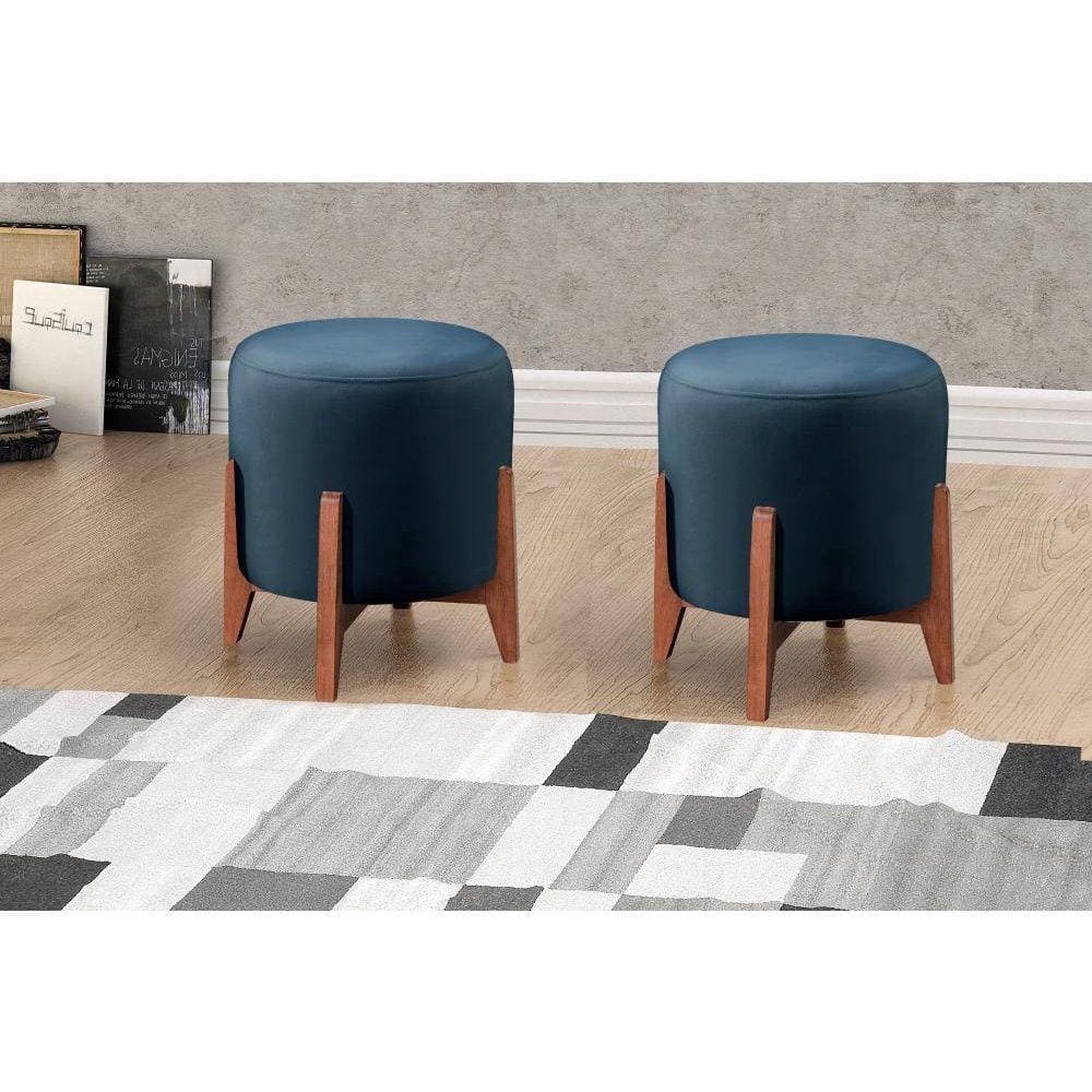 Kit Puff Banqueta Thor Luxo Veludo Azul Marinho