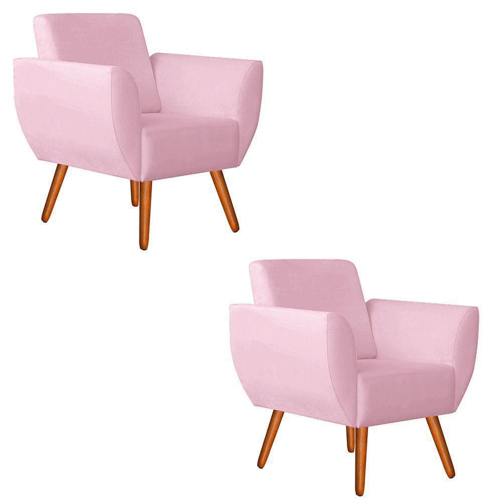 Kit 2 Poltronas Jolly Decorativa Suede Rosa Bebê