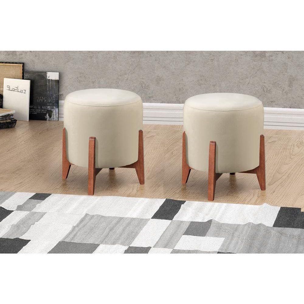 Kit Puff Banqueta Thor Luxo Suede Bege Claro