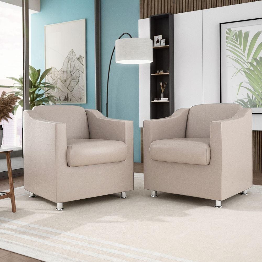 Kit 2 Poltronas Decorativas Recepção Sala Courino Bege