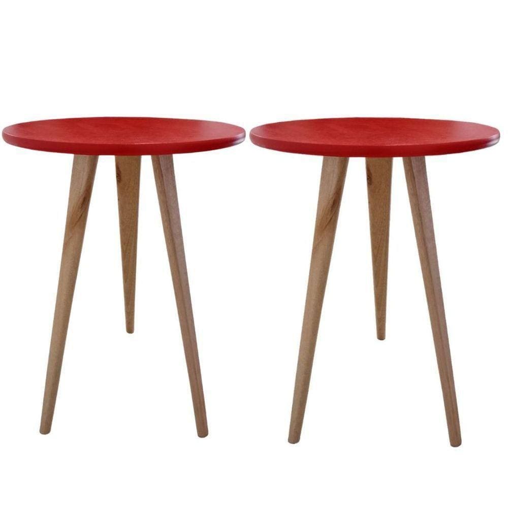 Kit 2 Mesa De Canto Lateral Redonda Karina Vermelho 68Cm