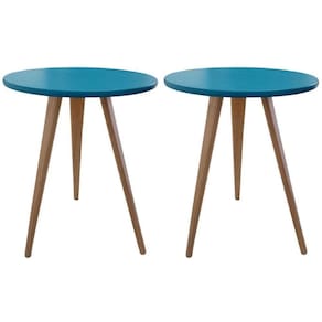 Kit 2 Mesa De Canto Lateral Redonda Hadasa Azul 68Cm