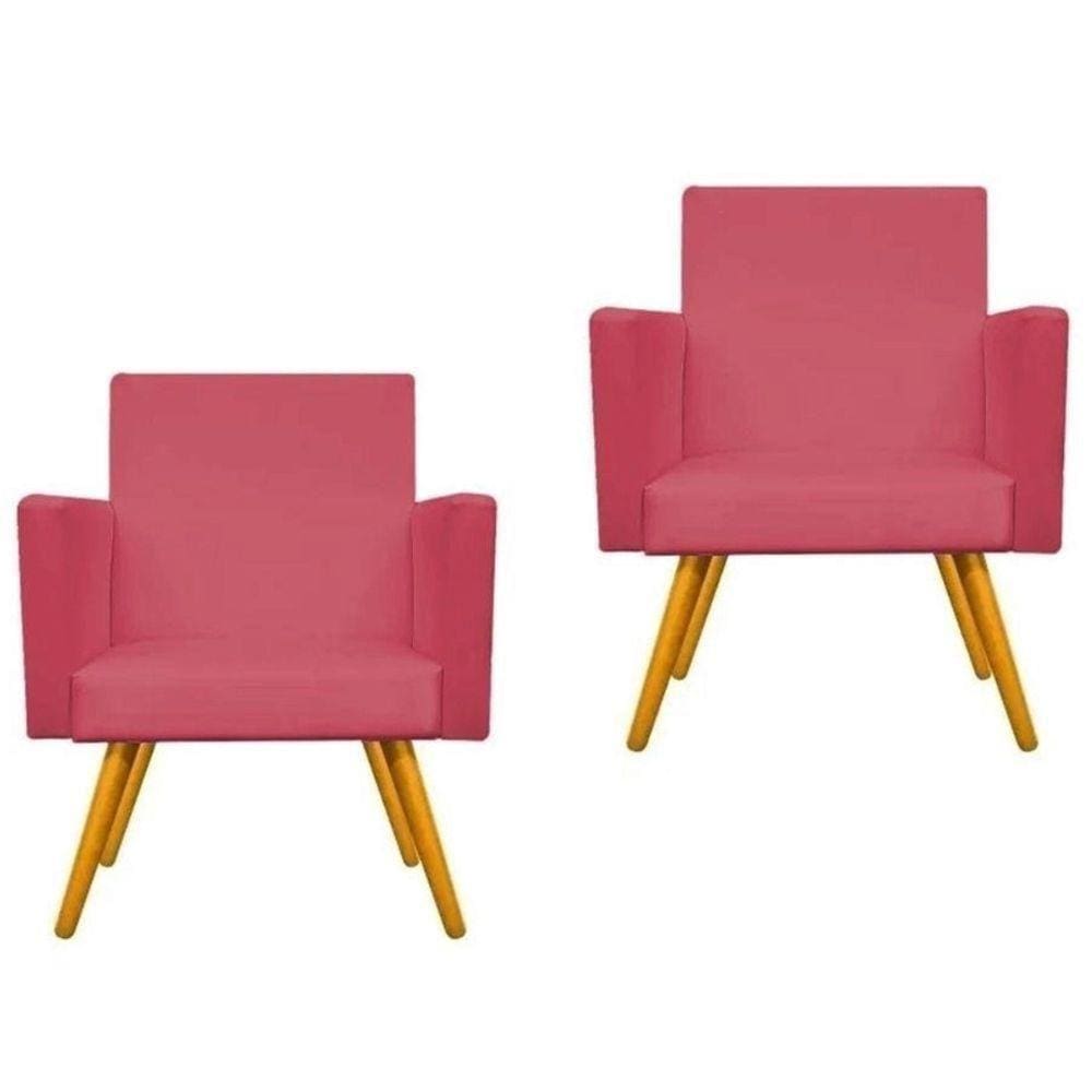 Conjunto 2 Poltronas Para Sala Pés Palito Suede Rosê