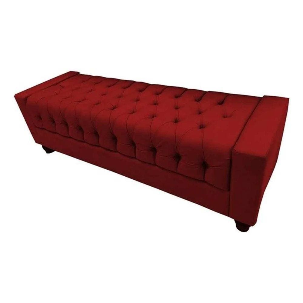 Recamier Calçadeira Baú Paris 1,40 Cm Veludo Vermelho