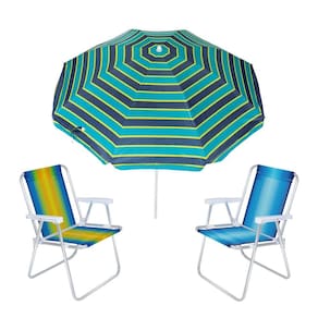 Kit Guarda Sol 1,8m Ipanema Verde 2 Cadeira Alta Alumínio Praia Piscina Camping - Tobee
