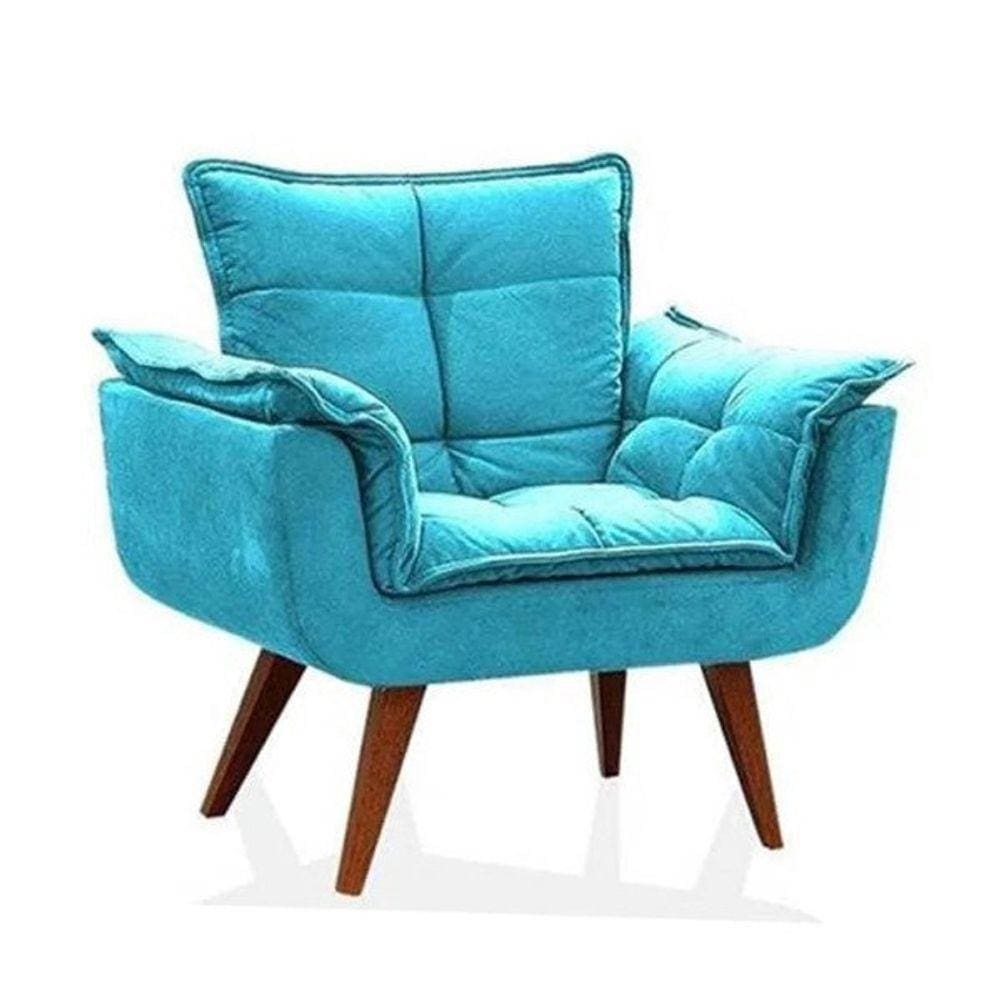 Poltrona Opala Decorativa Azul Turquesa Suede Reforçada