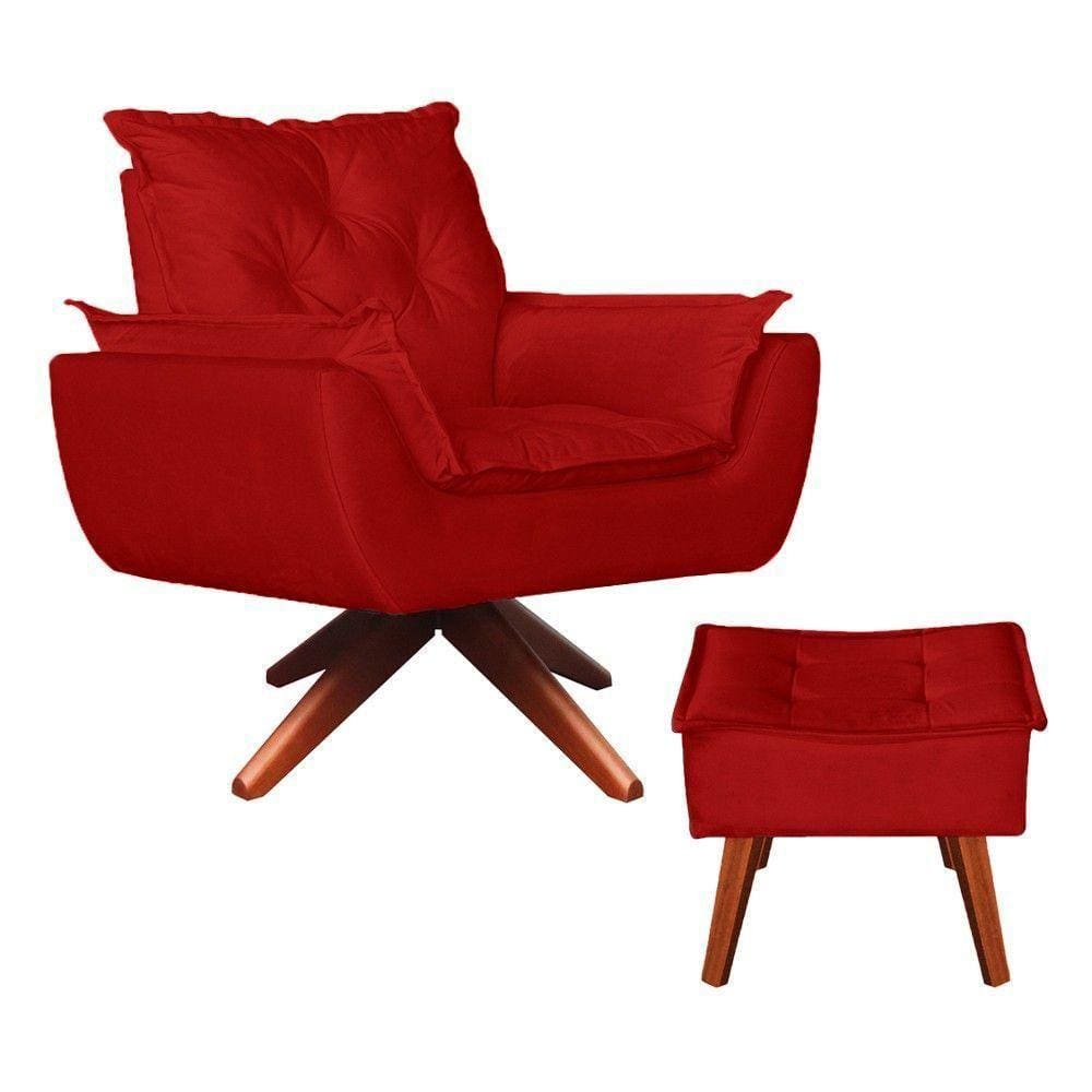 Poltrona Base Giratória + Puff Amamentação Suede Vermelho