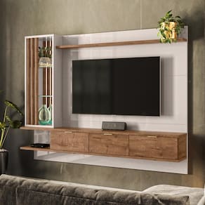 Painel Para Tv Até 55" Off White E Madero Canela 207cm