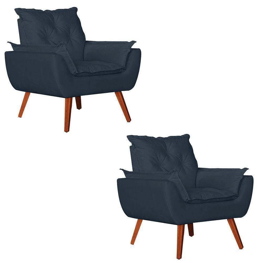 Kit 2 Poltronas Opala Decorativa Suede Azul Marinho