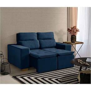 Sofá 2 Lugares 150cm Com Molas, Retrátil E Reclinável Azul