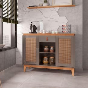 Aparador Buffet Diamante 2 Portas E 1 Gaveta Cor:cinza/noce