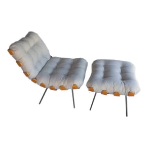 Poltrona Costela Com Puff Para Sala De Estar Bege Lilies Móveis
