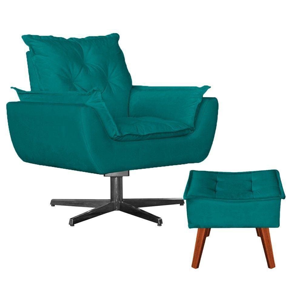 Poltrona Base De Balanço + Puff Amamentação Suede Azul